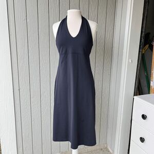 Patagonia Navy Halter Dress Open Back Tie Size M Travel Beach Casual